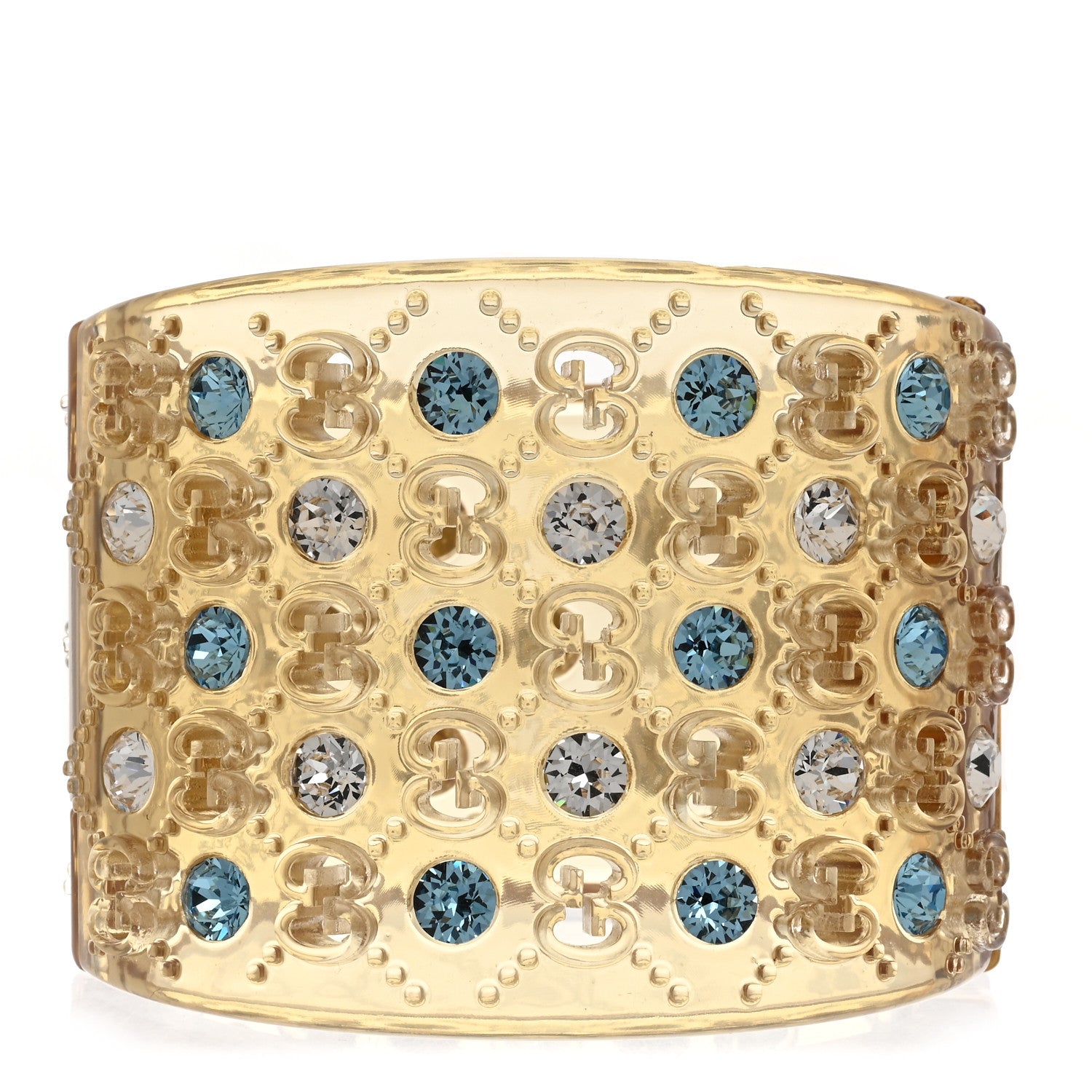 Gucci Resin Crystal Vintage Web 35mm Cuff Bracelet M Ivory 1 of 7
