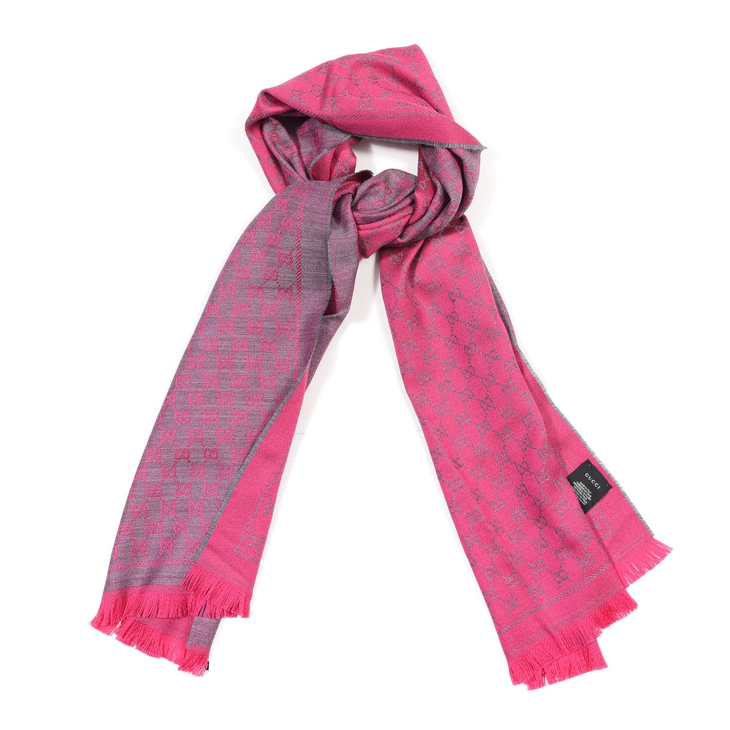 Gucci Wool GG Monogram Reversible New Sten Fringe Scarf Graphite Pink 1 of 4