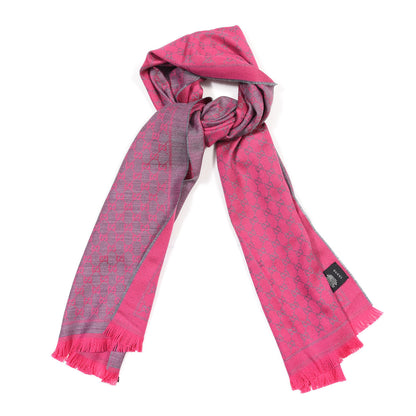 Gucci Wool GG Monogram Reversible New Sten Fringe Scarf Graphite Pink 1 of 4
