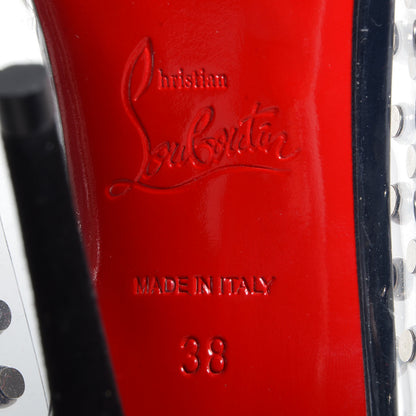 Christian Louboutin Suede Patent Bille et Boule 100 Studded Clear Bow Pumps Black 38 6 of 7