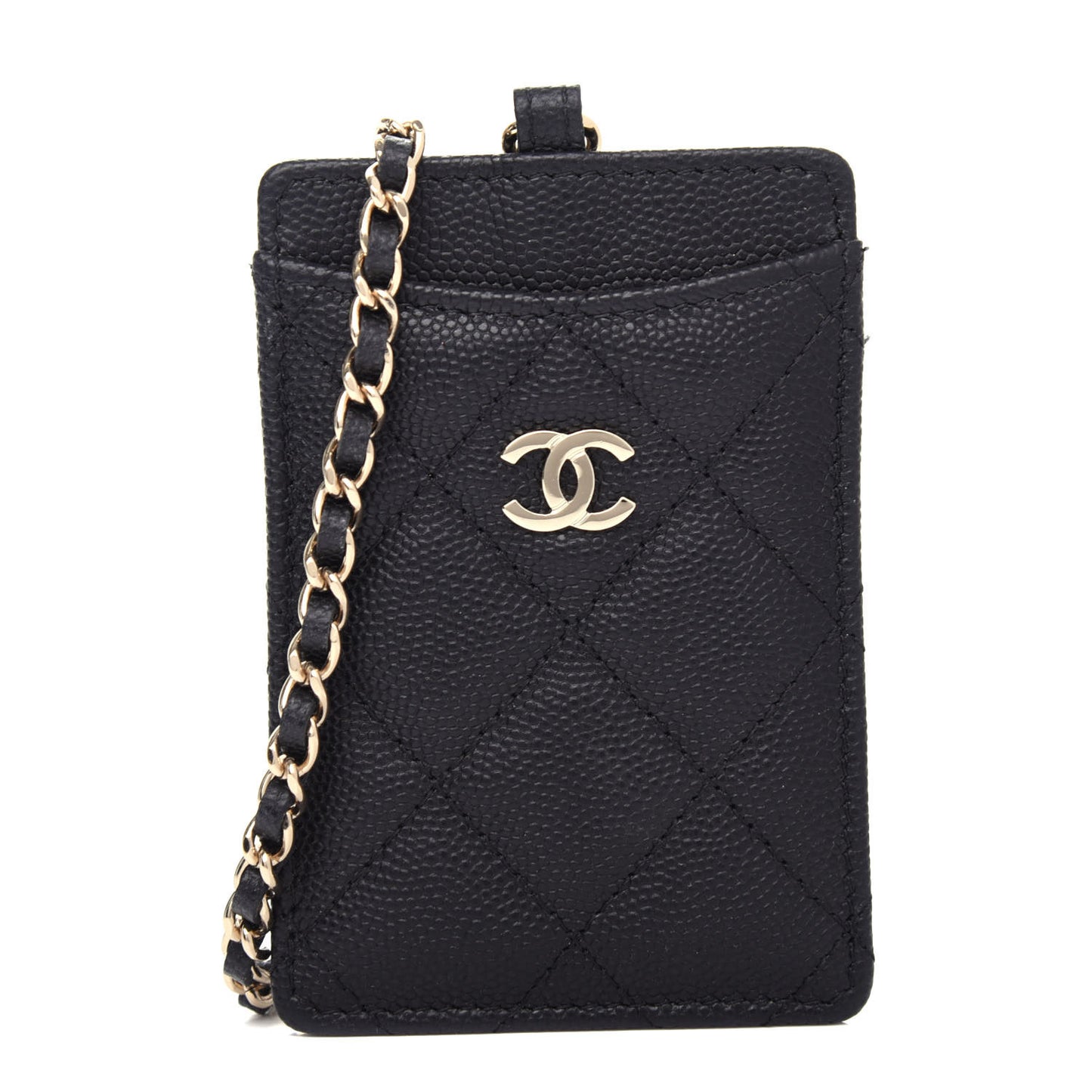 Caviar Quilted Card Holder On Chain Black