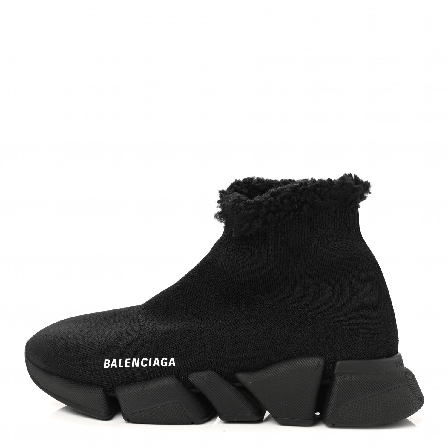 Balenciaga Technical 3D Recycled Knit Fake Fur Womens Speed 2.0 Sneakers 39 Monocolor Black 1 of 8