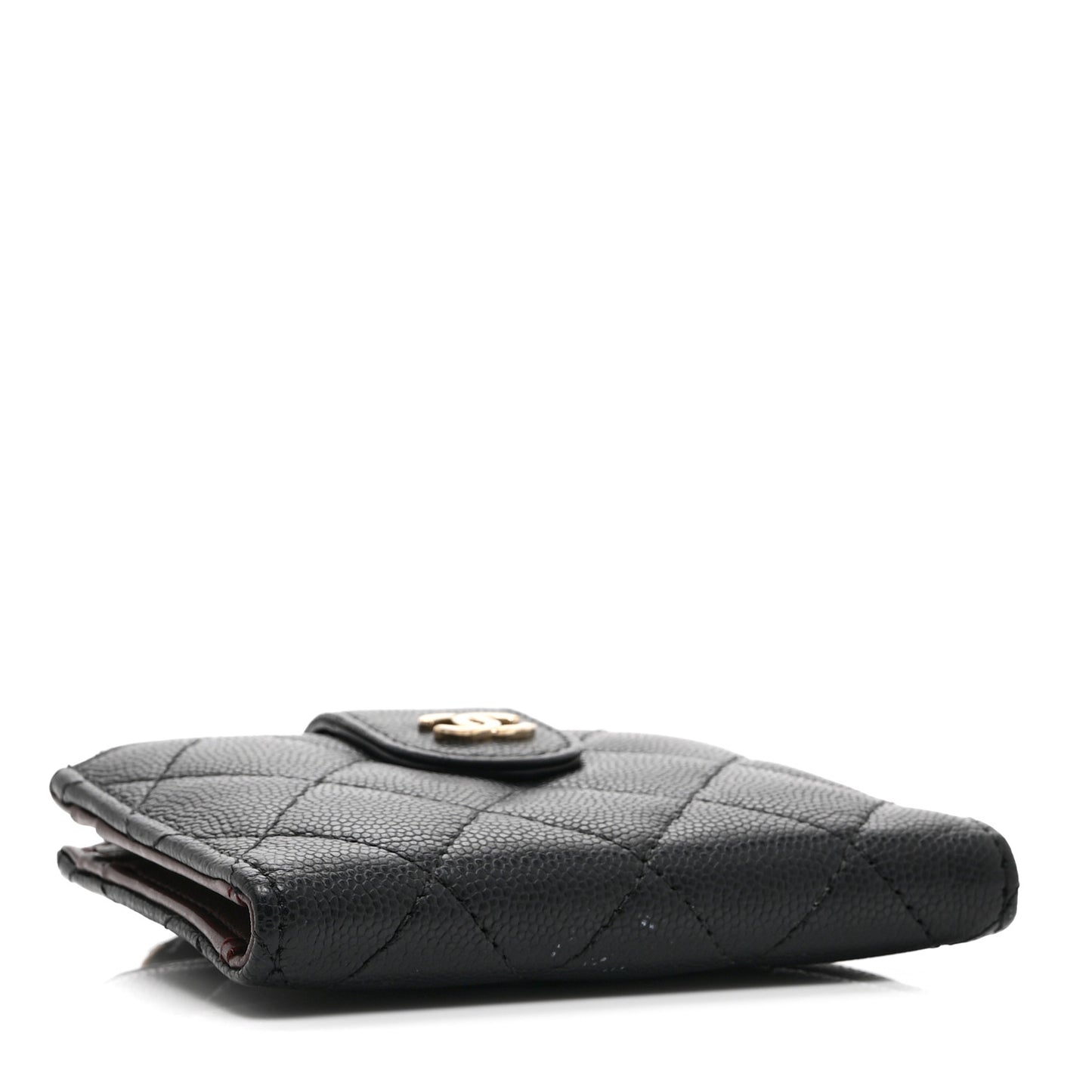 Caviar Quilted Compact Zipped Pocket Wallet Black