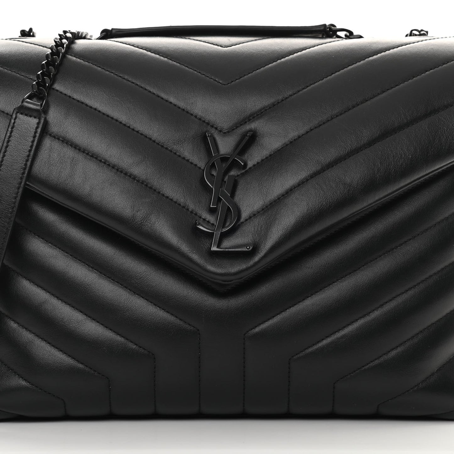 Calfskin Y Quilted Monogram Medium Loulou Chain Satchel Black