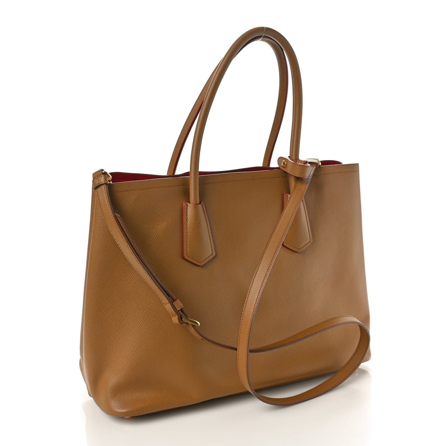Saffiano Cuir Large Double Bag Caramel Fuoco