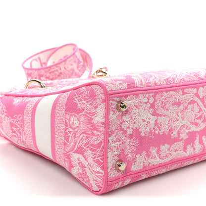 Christian Dior Canvas Toile De Jouy Reverse Embroidered Medium Lady D-Lite Fluorescent Pink 8 of 9