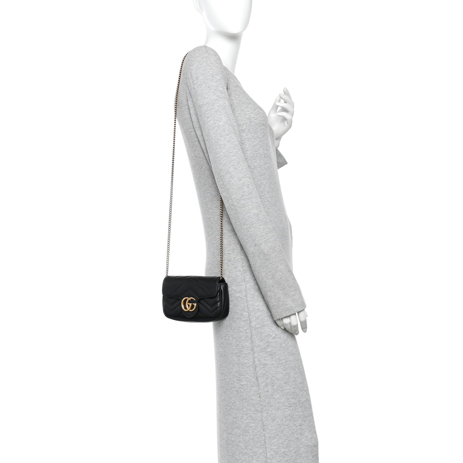 Gucci Calfskin Matelasse Super Mini GG Marmont Shoulder Bag Black 2 of 11