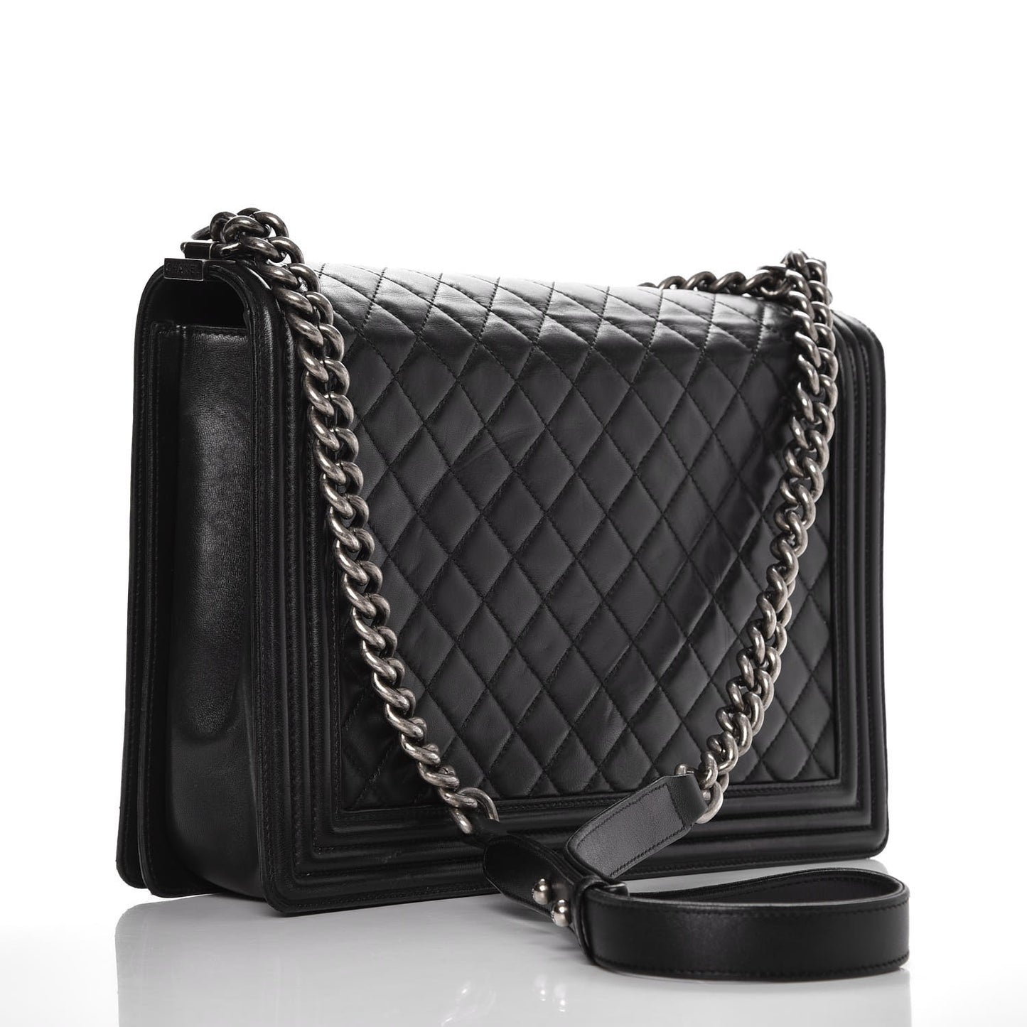 Lambskin Quilted Large Boy Flap Black