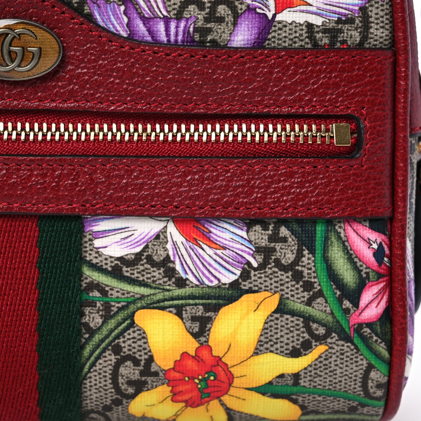 GG Supreme Monogram Flora Web Mini Ophidia Shoulder Bag Red