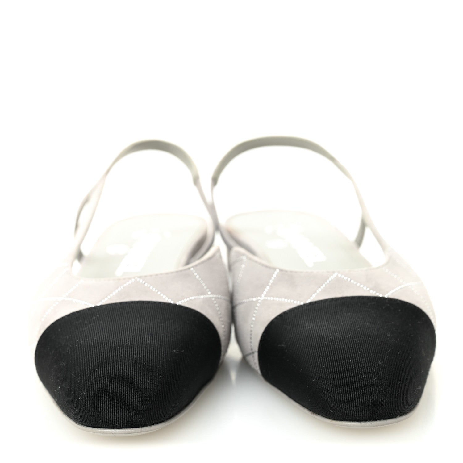 CHANEL ココヌワール Chanel Suede Crystal Grosgrain Cap Toe CC Slingback Flats 36 Gray