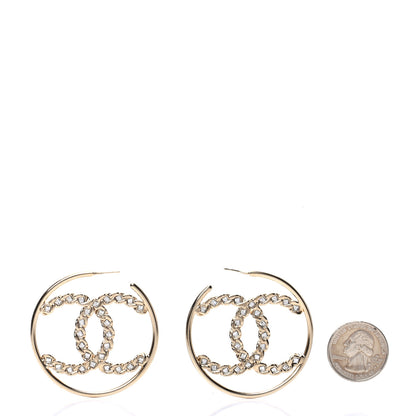 Chanel Crystal High Society CC Hoop Earrings Gold 2 of 5