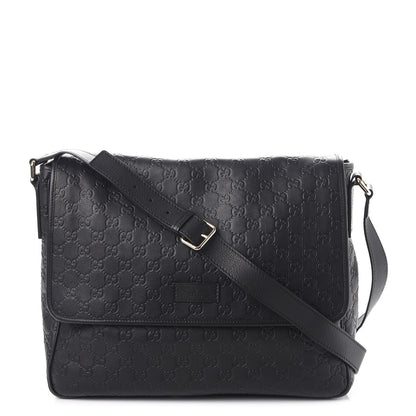 Gucci Guccissima Medium Flap Messenger Bag Black 1 of 9
