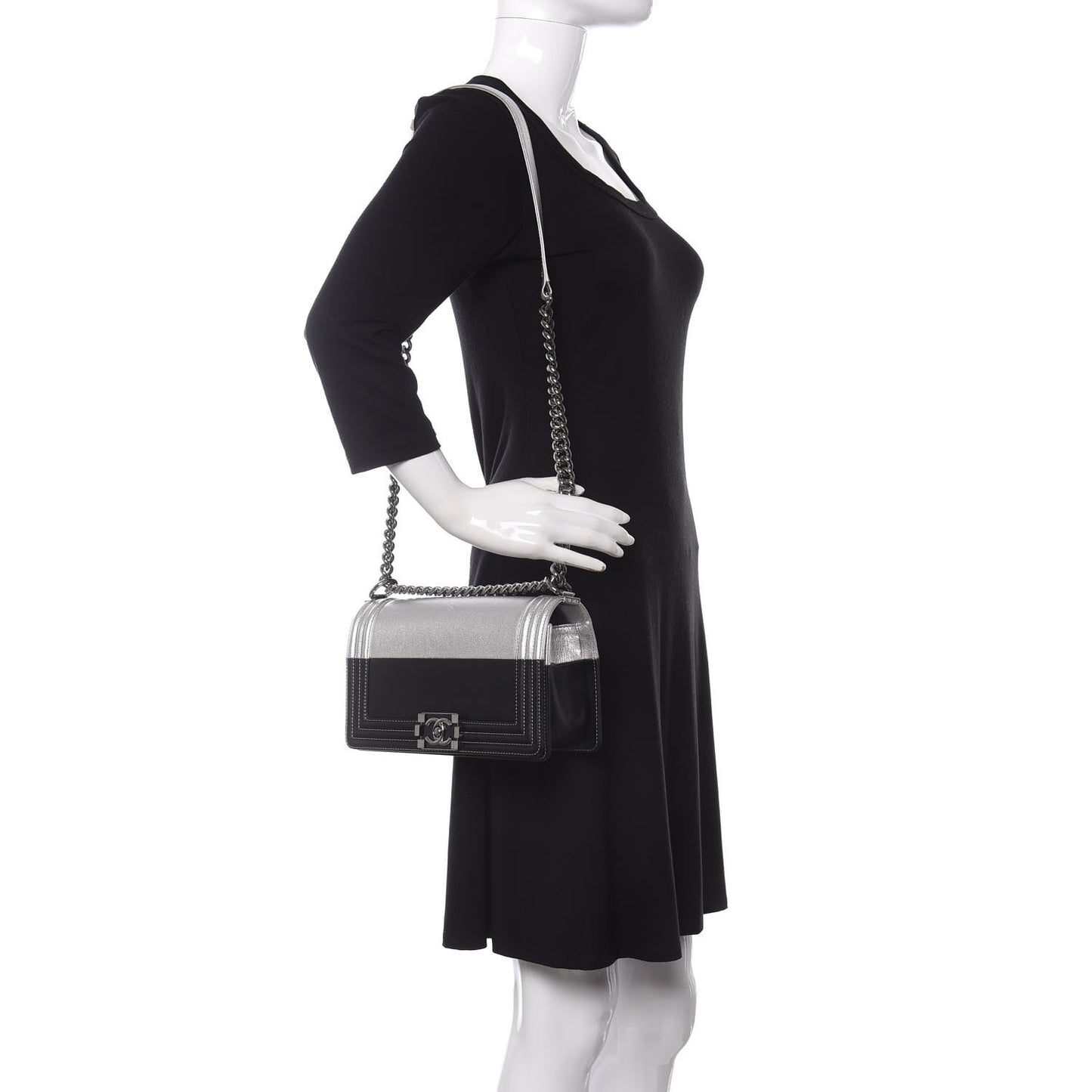 Metallic Goatskin Calfskin Medium Boy Flap Silver Black