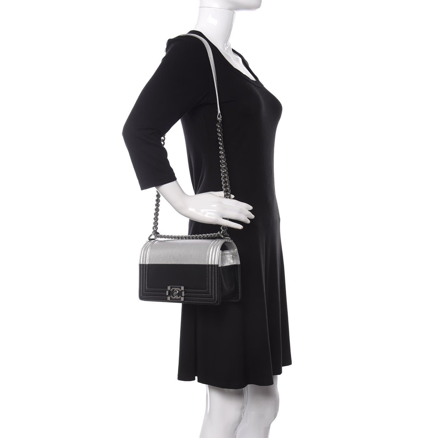 Chanel Metallic Goatskin Calfskin Medium Boy Flap Silver Black 2 of 11