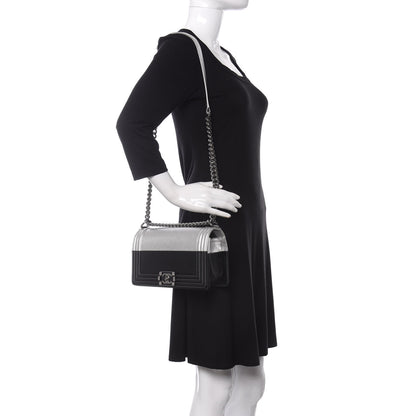 Chanel Metallic Goatskin Calfskin Medium Boy Flap Silver Black 2 of 11