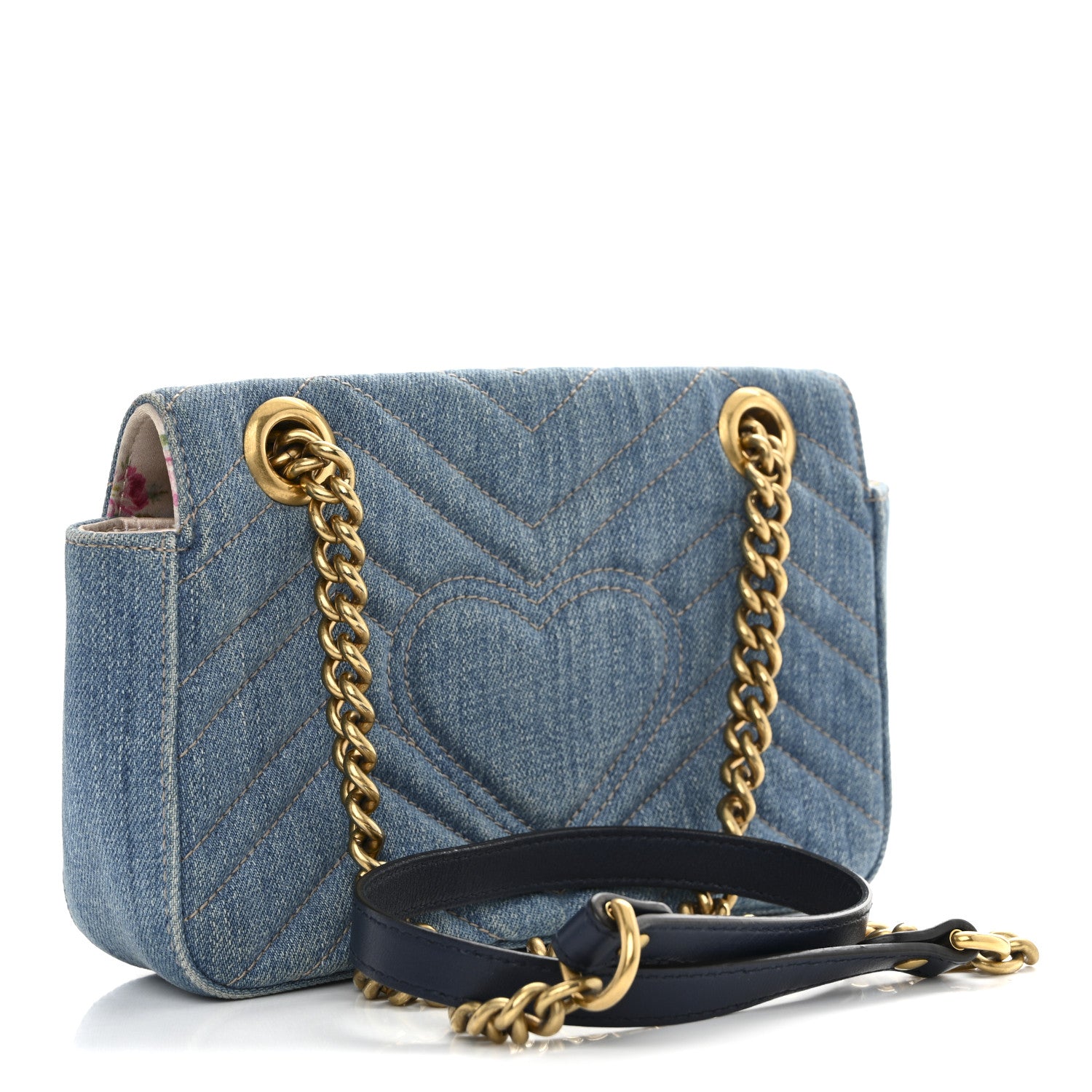 Gucci Denim Matelasse Small Pearly GG Marmont Shoulder Bag Blue 3 of 13