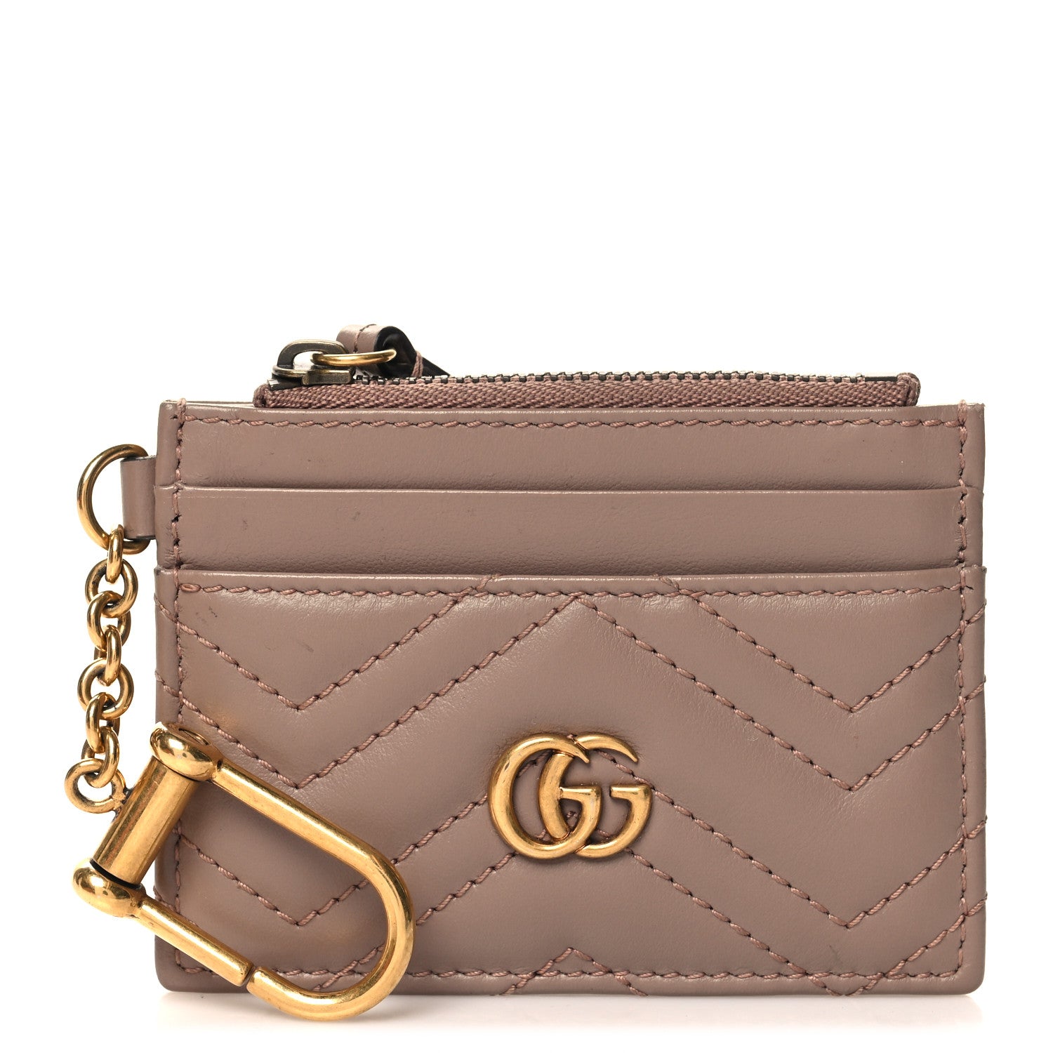 Gucci Calfskin Matelasse GG Marmont Key Case Card Holder Porcelain Rose 1 of 7
