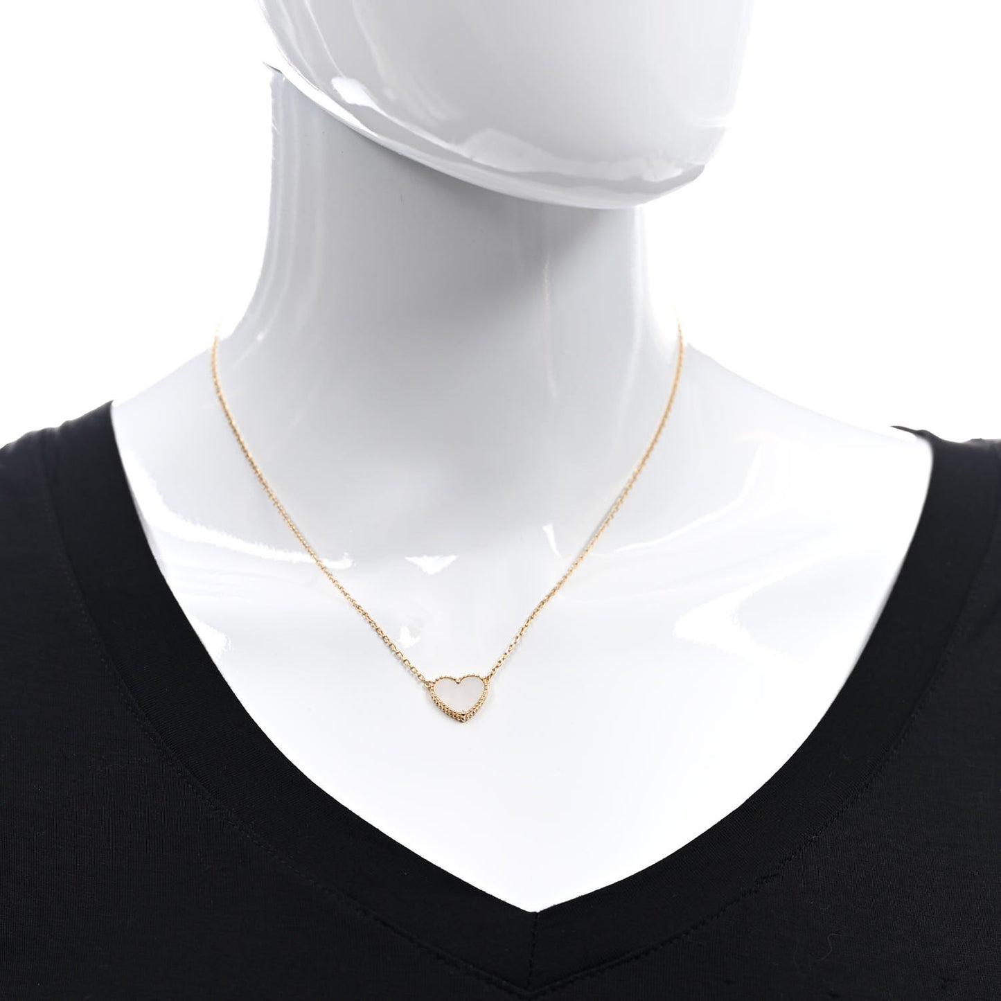 18K Yellow Gold Mother of Pearl Lucky Alhambra Heart Pendant Necklace