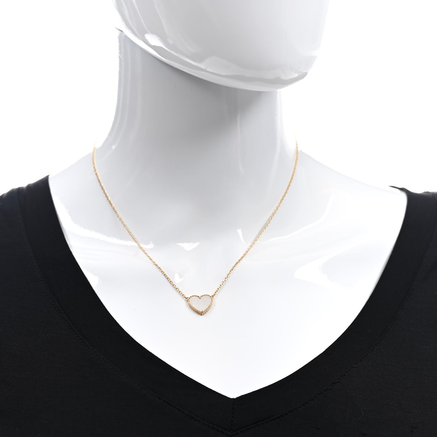 Van Cleef & Arpels 18K Yellow Gold Mother of Pearl Lucky Alhambra Heart Pendant Necklace 2 of 5