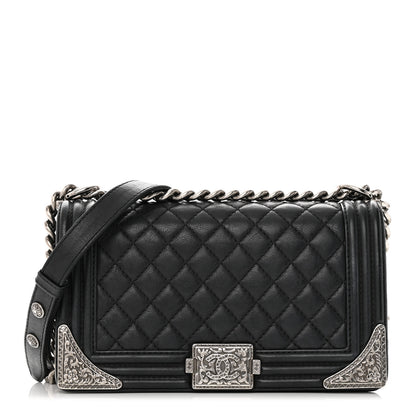 Chanel Calfskin Quilted Metal Embellished Paris Dallas Medium Boy Flap Black 1 of 21