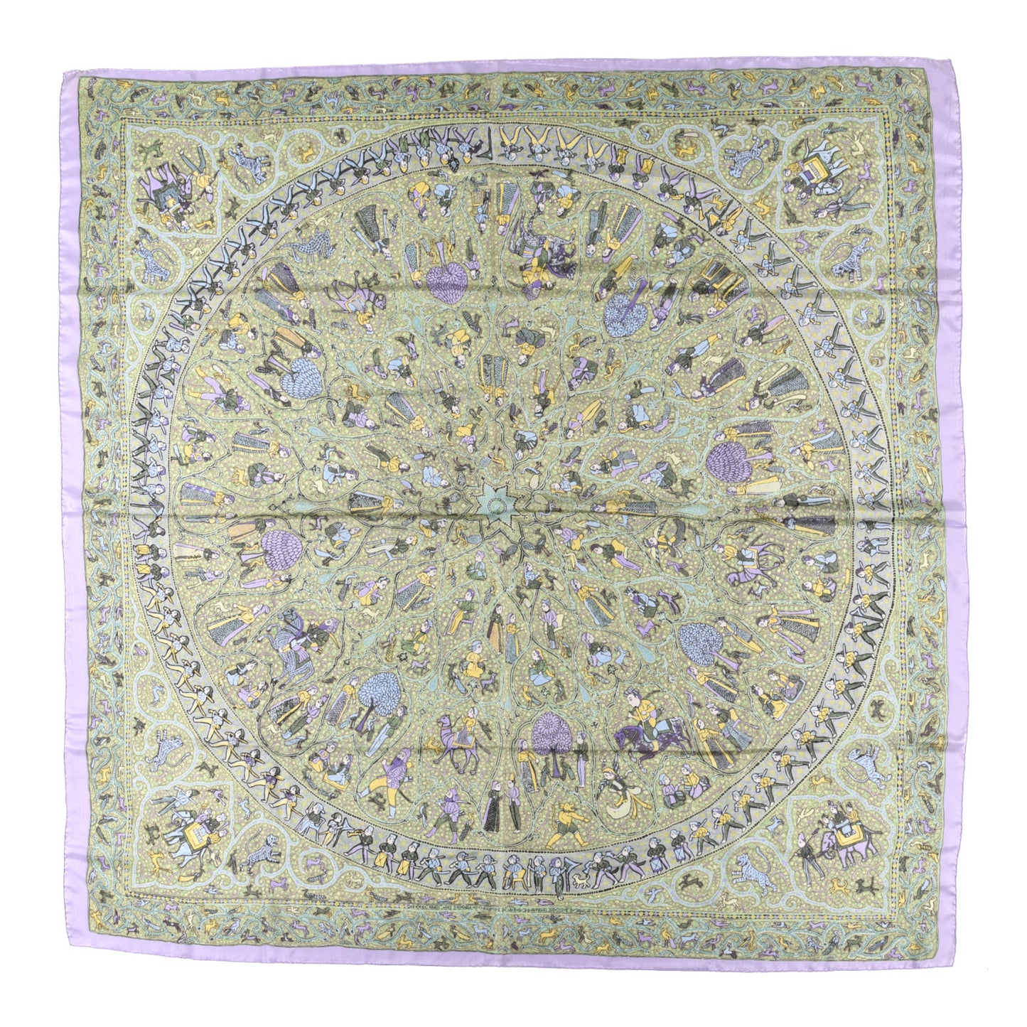 Silk Lalbhai Scarf 140 Mauve Vert Amande Jaune Soufre