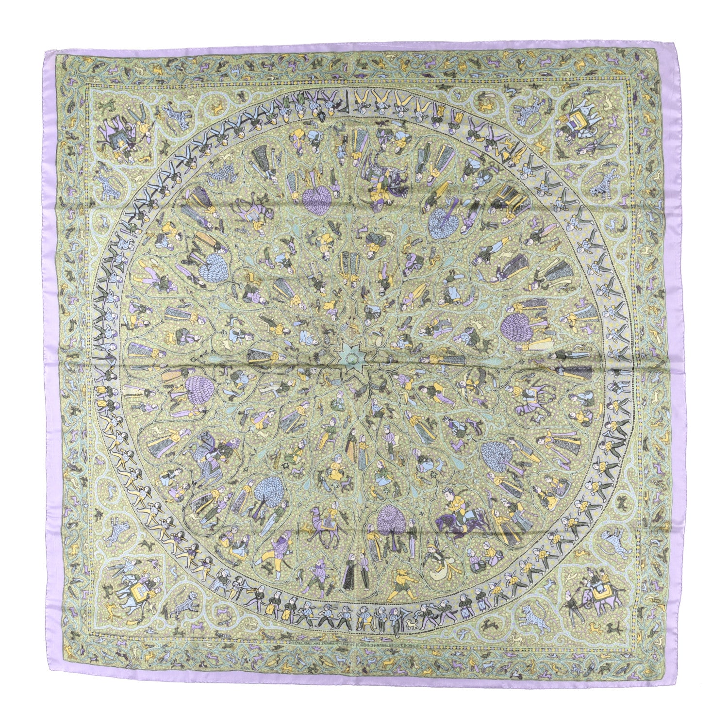 Hermes Silk Lalbhai Scarf 140 Mauve Vert Amande Jaune Soufre 1 of 4