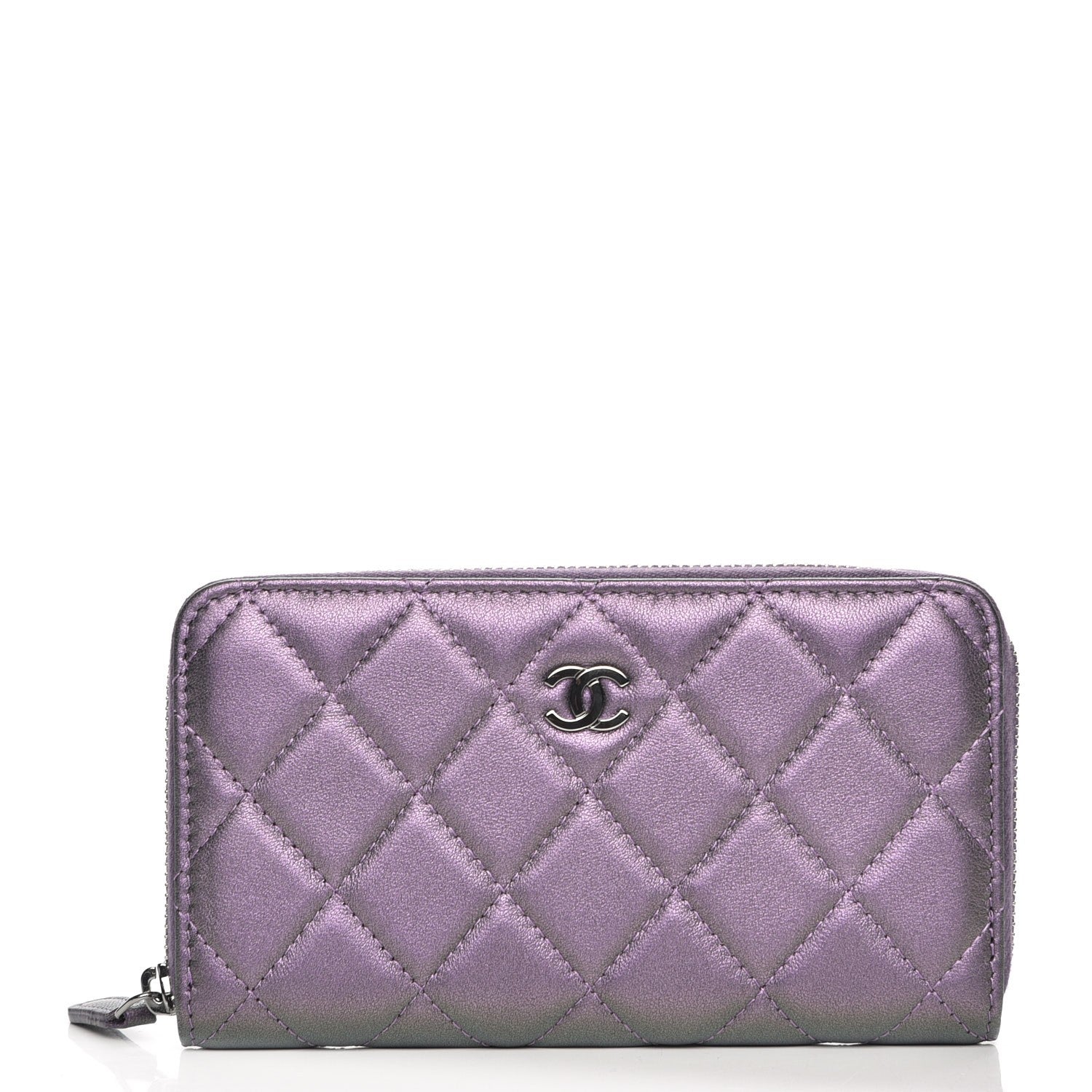 Chanel Iridescent Lambskin Quilted Small Zip Around Wallet Purple 1 of 9