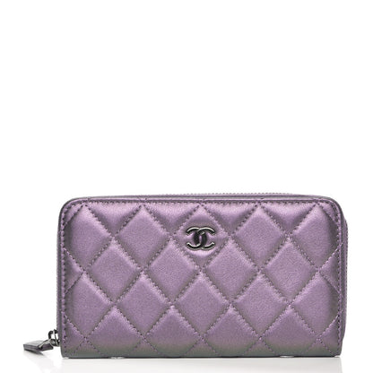 Chanel Iridescent Lambskin Quilted Small Zip Around Wallet Purple 1 of 9