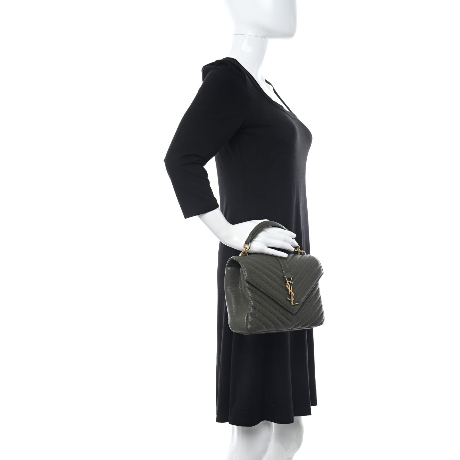 Saint Laurent Sheepskin Matelasse Chevron Monogram Medium College Bag Military Olive 2 of 14
