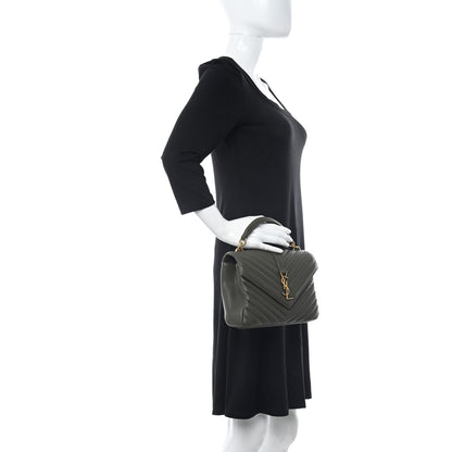 Saint Laurent Sheepskin Matelasse Chevron Monogram Medium College Bag Military Olive 2 of 14