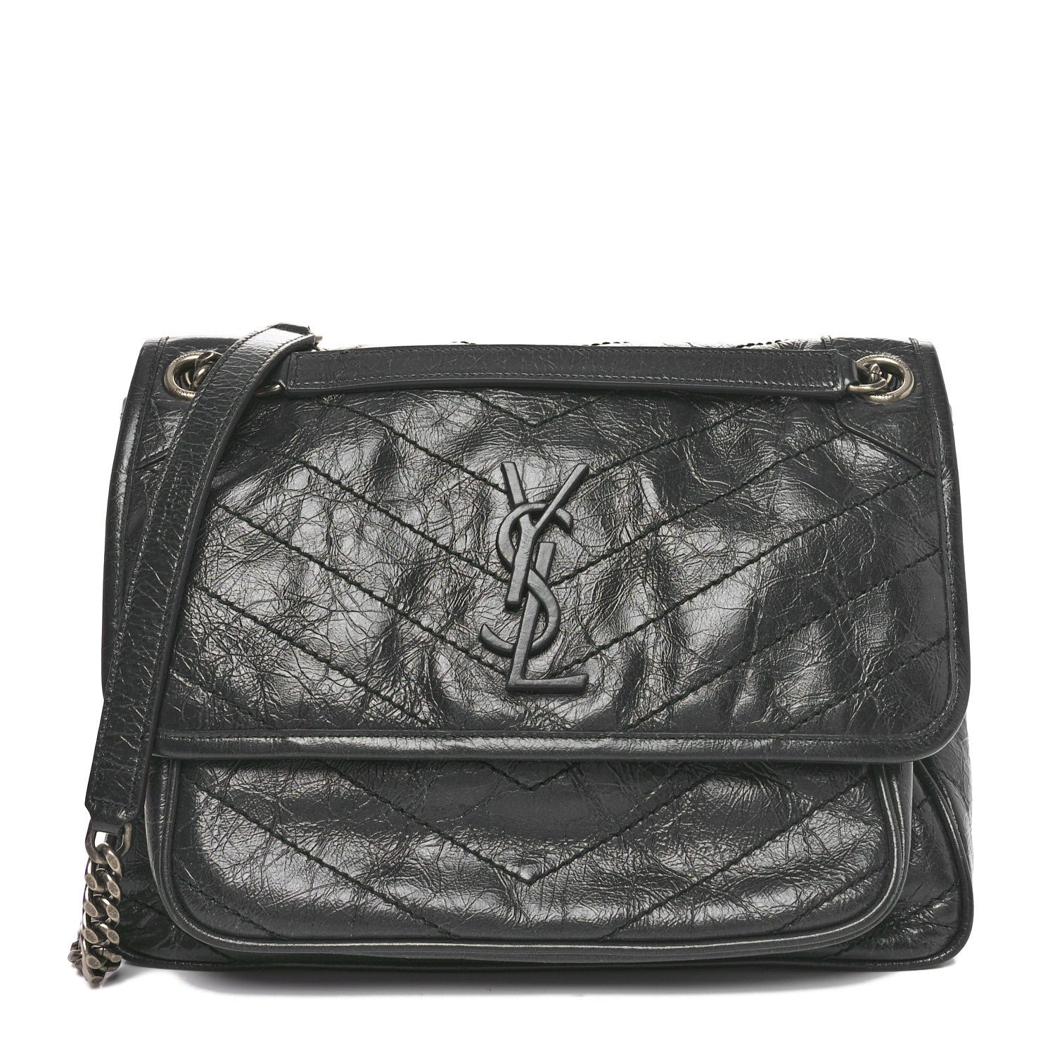 Saint Laurent Crinkled Calfskin Matelasse Monogram Medium Niki Chain Satchel Military Olive 1 of 10