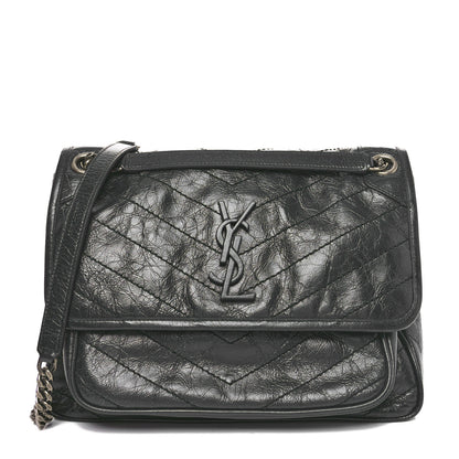 Saint Laurent Crinkled Calfskin Matelasse Monogram Medium Niki Chain Satchel Military Olive 1 of 10