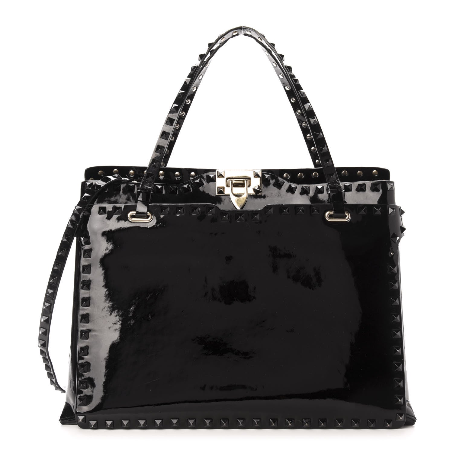 Valentino Garavani Patent Rockstud Flip Lock Tote Black 1 of 13