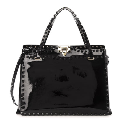Valentino Garavani Patent Rockstud Flip Lock Tote Black 1 of 13