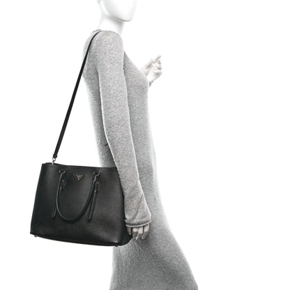 Prada Saffiano Cuir Medium Double Handle Tote Black 2 of 9