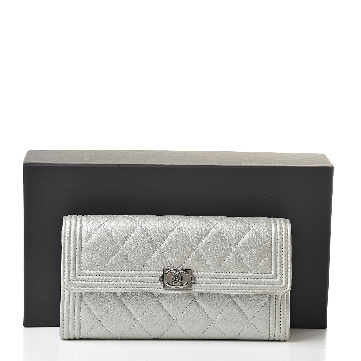 Chanel Metallic Caviar Quilted Large Boy Gusset Flap Wallet Silver 11 of 11