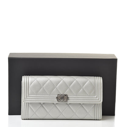 Chanel Metallic Caviar Quilted Large Boy Gusset Flap Wallet Silver 11 of 11