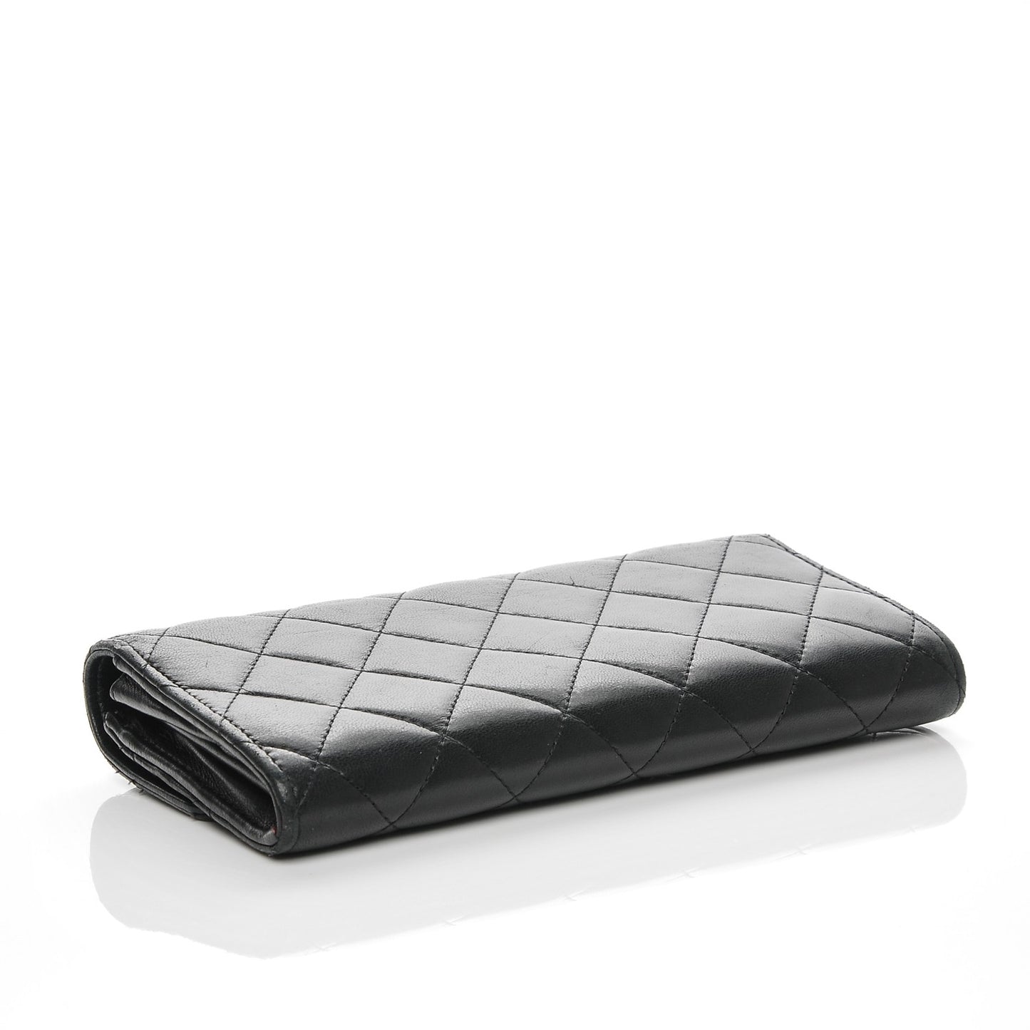 Lambskin Quilted Large Gusset Flap Wallet Black