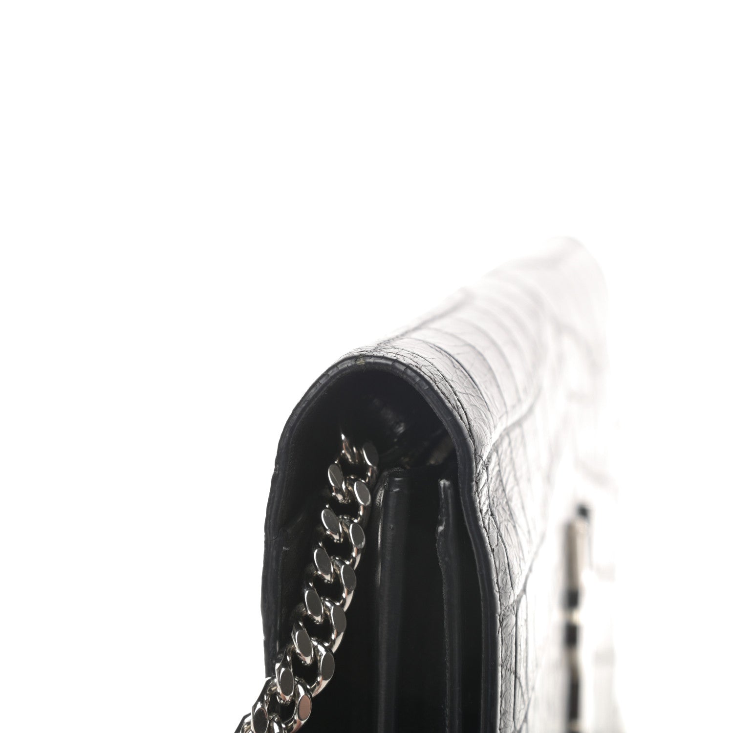 Saint Laurent Calfskin Crocodile Embossed Monogram Chain Wallet Black 12 of 14