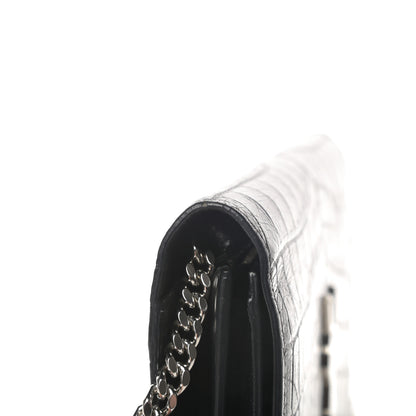 Saint Laurent Calfskin Crocodile Embossed Monogram Chain Wallet Black 12 of 14