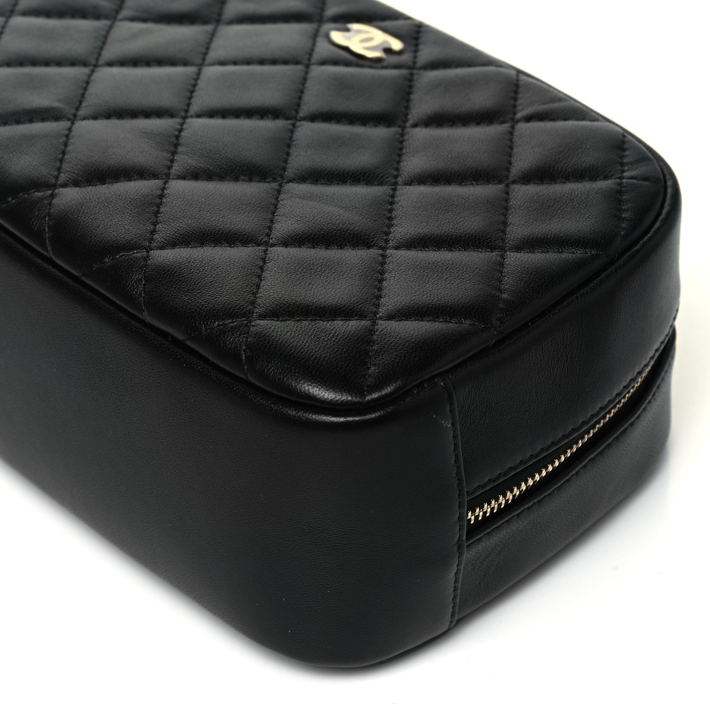 Lambskin Quilted Medium Curvy Pouch Cosmetic Case Black