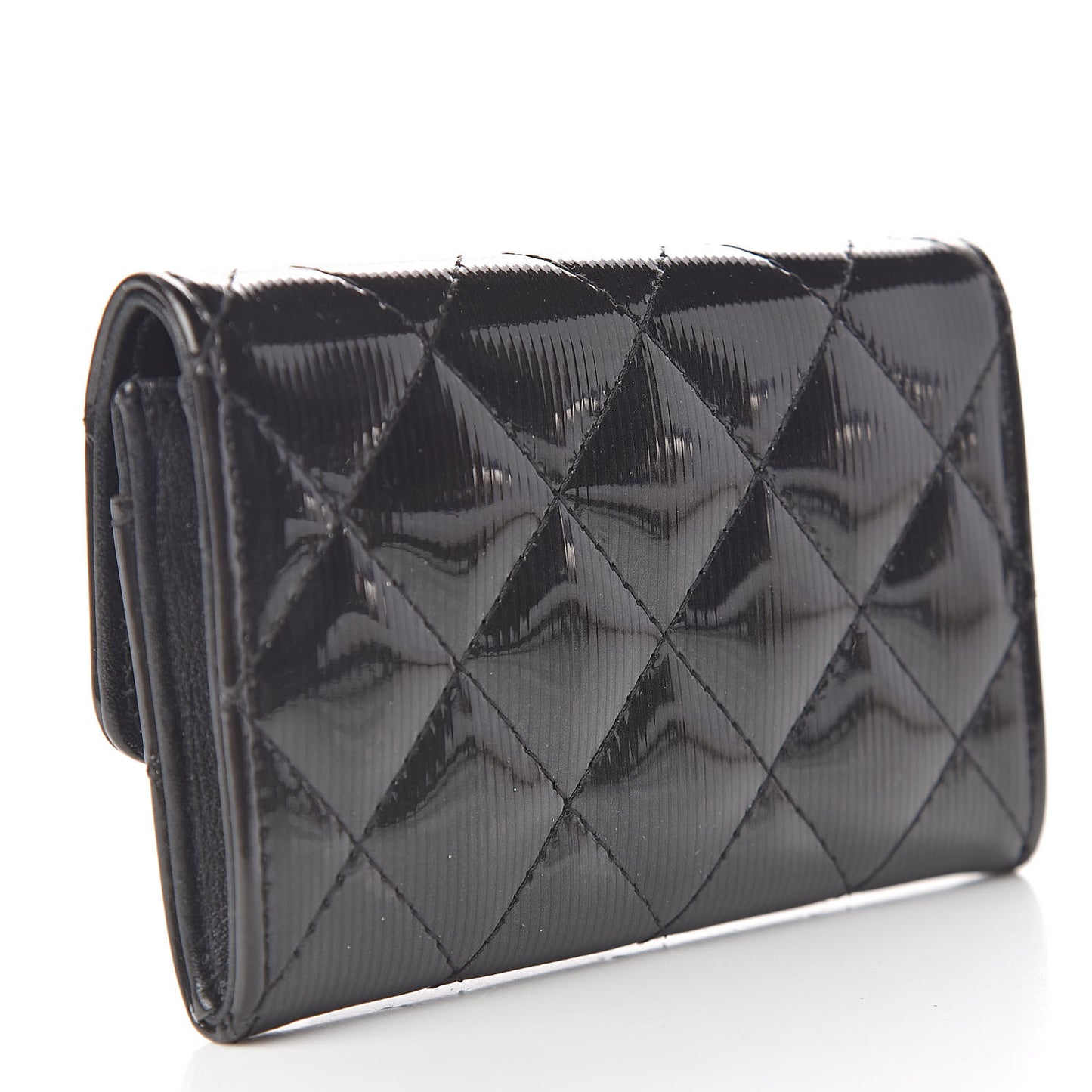 Striated Patent Quilted Card Holder Grey