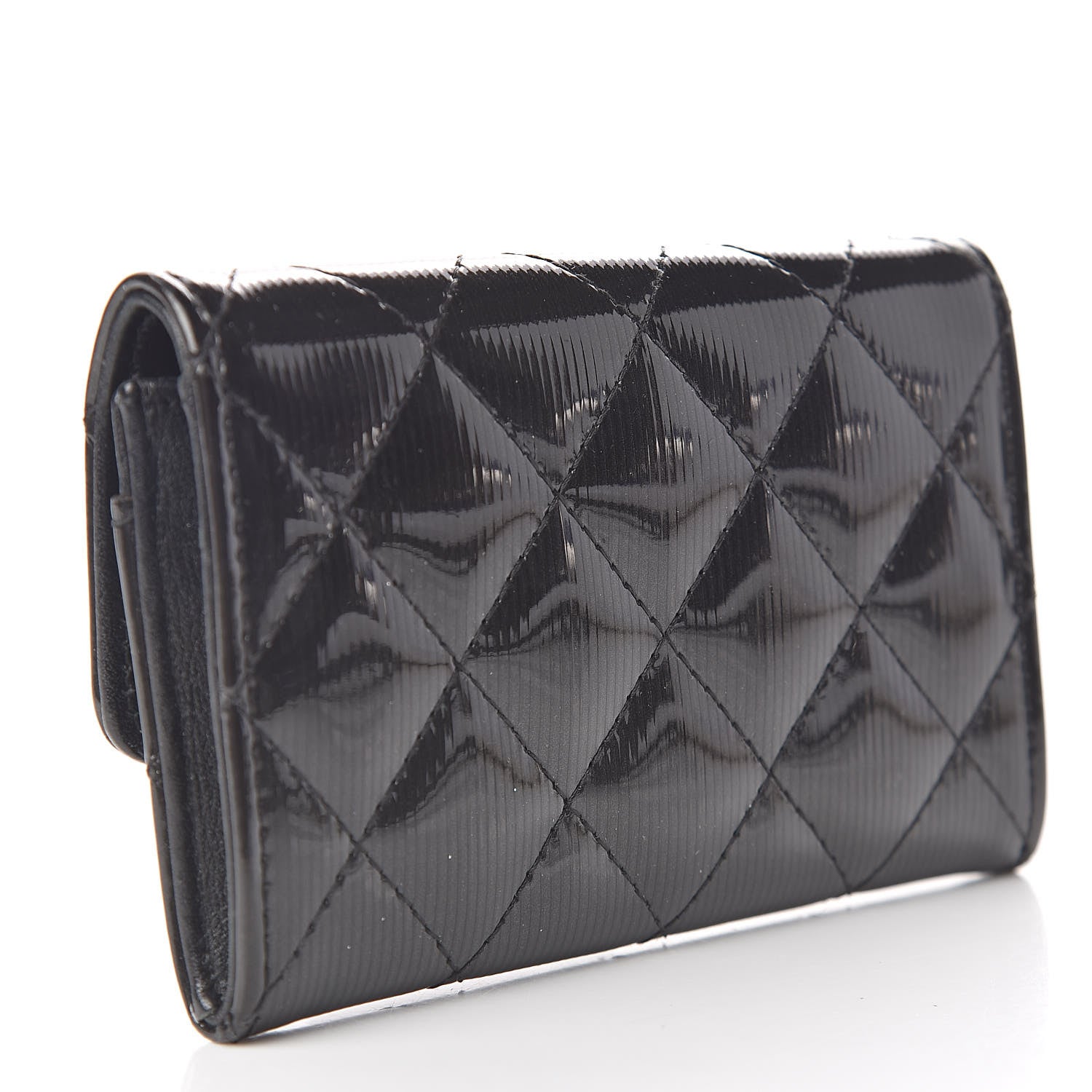 Chanel Striated Patent Quilted Card Holder Grey 3 of 8