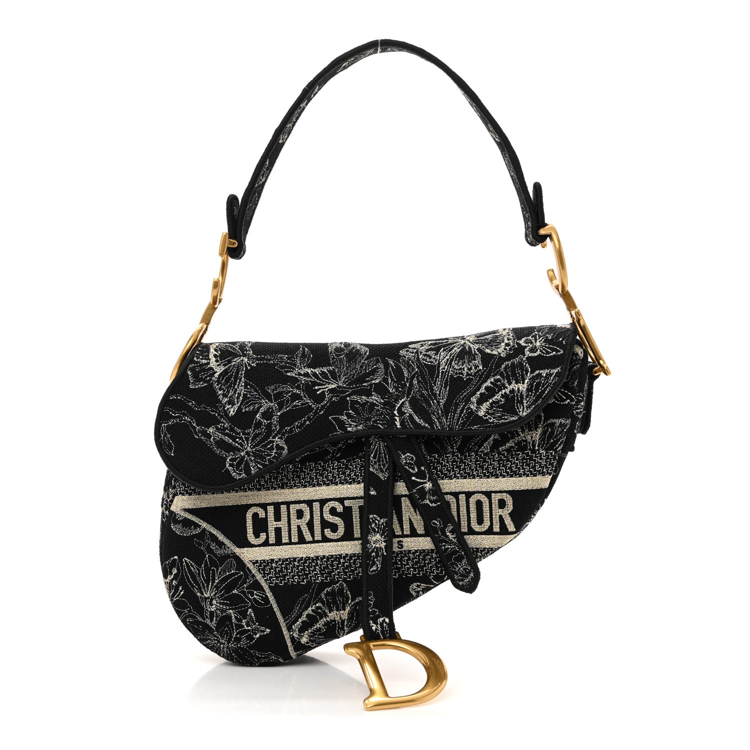 Christian Dior Canvas Embroidered Butterfly Print Saddle Bag Black 1 of 10