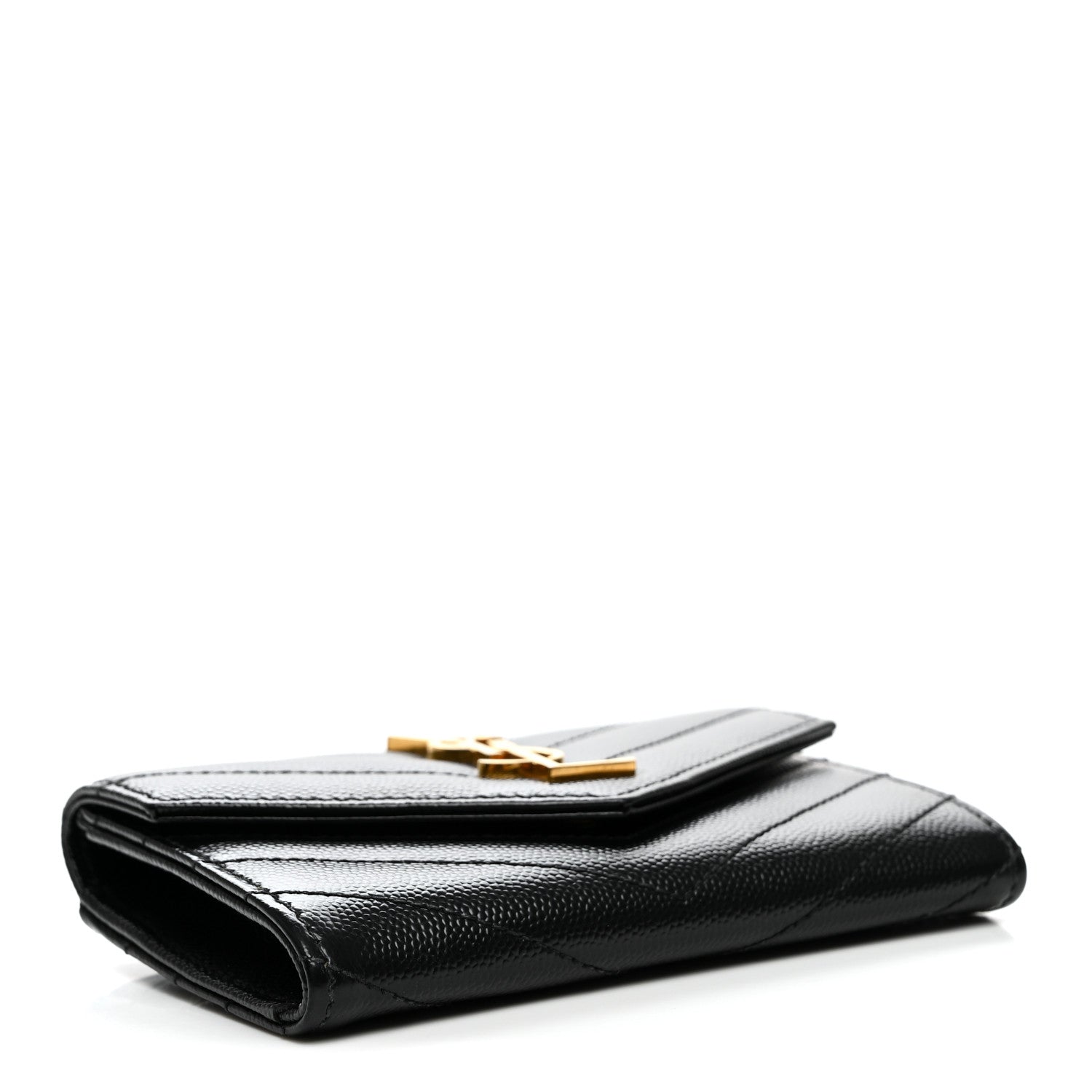Saint Laurent Grain De Poudre Matelasse Chevron Small Monogram Envelope Wallet Black 4 of 7
