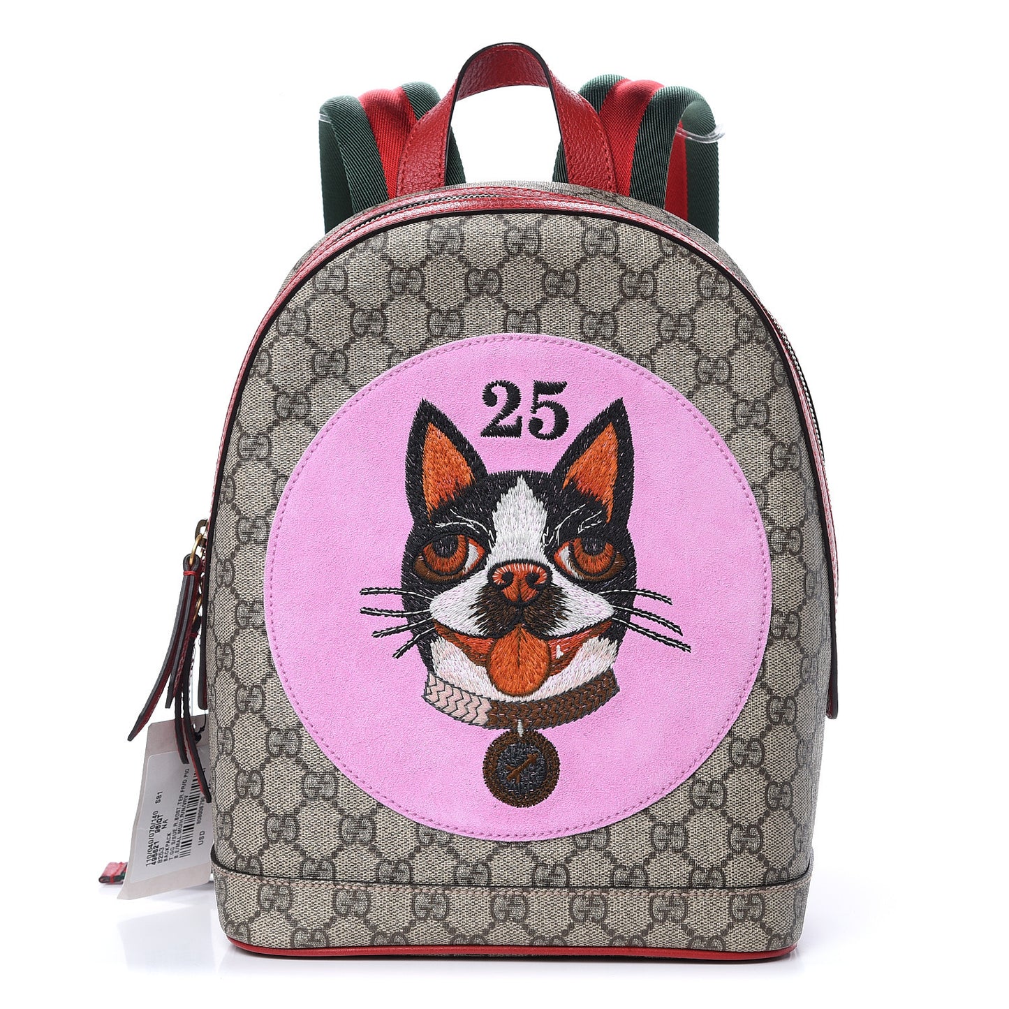 GG Supreme Monogram Web Bosco Patch Dome Backpack Beige Malva Hibiscus Red