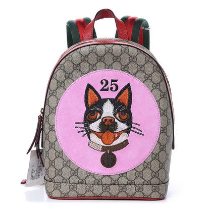 Gucci GG Supreme Monogram Web Bosco Patch Dome Backpack Beige Malva Hibiscus Red 1 of 9