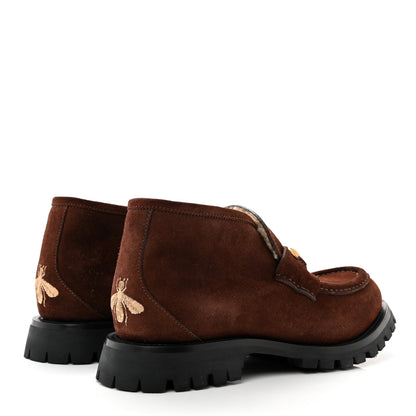 Gucci Suede Shearling Mens Harald Horsebit Ankle Boots 8 Light Brown Butterscotch 4 of 10