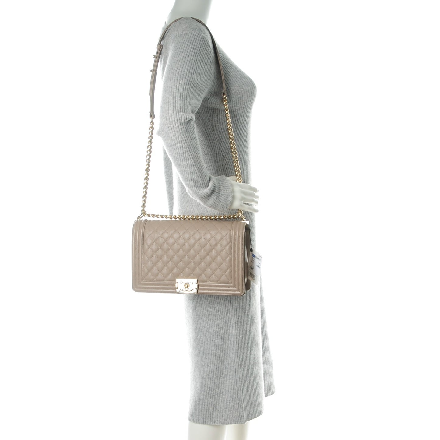 Caviar Quilted New Medium Boy Flap Dark Beige
