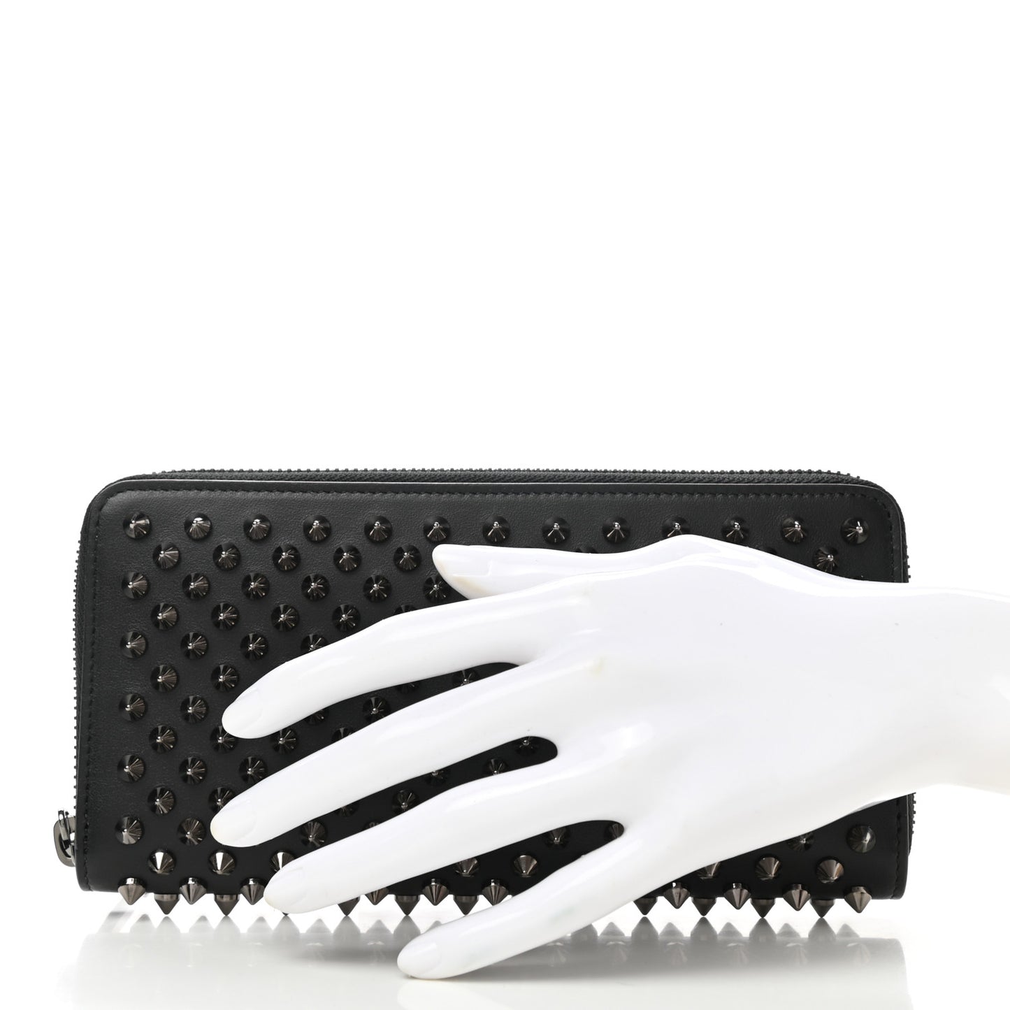 Calfskin Panettone Spiked Zip Around Wallet Black